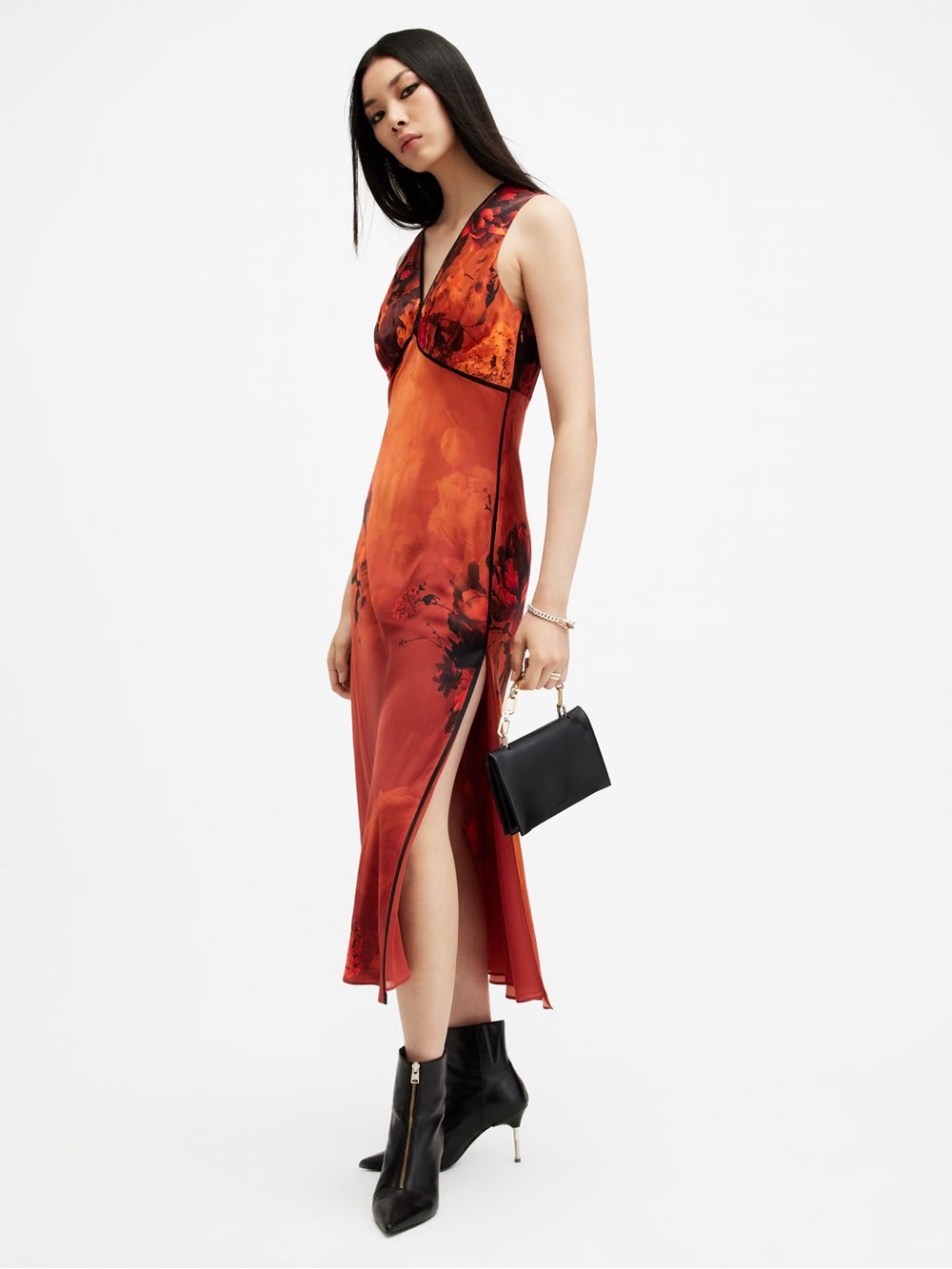 AllSaints Karla V-Neck Silk Blend Dress